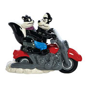 Looney Tunes Pepe Le Pew & Penelope on Motorcycle Salt and Pepper Shakers